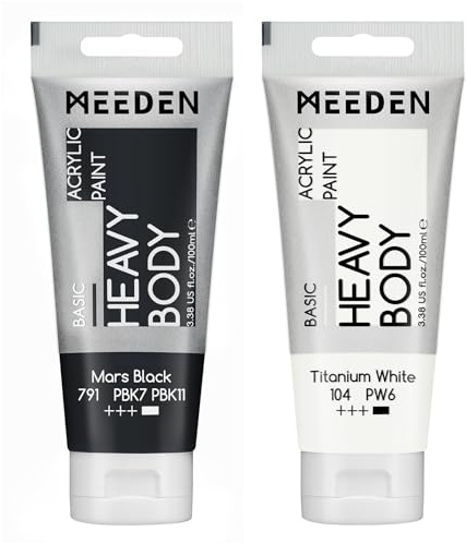 MEEDEN Mars Schwarz Acrylfarbe: Heavy Body Acrylic Paint zusammen mit zusätzliche Titan Weiß - 2 x 100ml Einzel Acryl Farben Tube Set