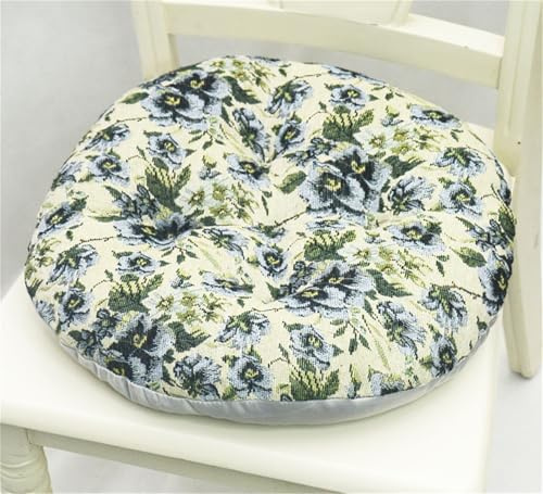 Hiseng 2er Set Sitzkissen Tatami Stuhlkissen Runde Vintage-Blume Druck Weiches Dickes Matratzenkissen Bodenkissen Sitzpolster für Esszimmer Küche Terrasse Stuhl Bank, 40x40cm (Blaue Blume)