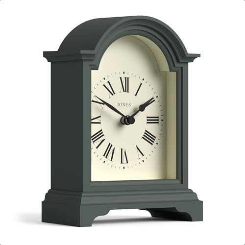 JONES CLOCKS® Bistro Kaminsimsuhr | Kleines klassisches wagenuhr-Design mit bogendecke | Grün | Zeitgenössischer klassischer Stil für kaminsims, Schreibtisch, Tisch, Regal und nachttisch