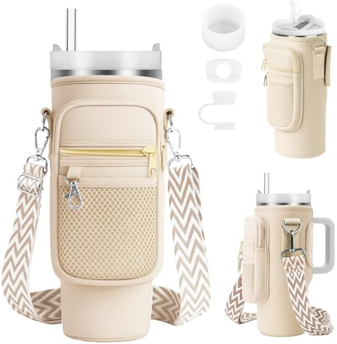 Zouboto Tasche für Stanley Cup,Wasserflaschenhalter Tasche für Stanley Tumbler,40oz Wasserflasche Träger mit Handyfach und Verstellbarem Schultergurt,Geeignet Zum Wandern Laufen Radfahren