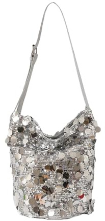 AndThere Sequin Bucket Bag Sparkly Clutch Bag Women Evening Bags Silver Handbag Y2K Glitter Shoulder Bag Crossbody with Adjustable Strap Women's Clutches Elegant Clutch Bags for Wedding Party Prom
