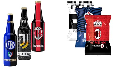 Bombeer SERATA TRA AMICI 3 Bottiglie da 33cl + 3 Patatine da 25gr - 1 Bottiglia e 1 Patatina per Squadra - Birra Originale By Christian Vieri - Puro Malto Bottiglie di Vetro - Made in Italy