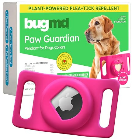BugMD Paw Guardian - Ciondolo per la prevenzione di pulci e zecche per cani con supporto AirTag | Controllo di pulci e zecche alimentato da piante per collare di cane | Medaglia per