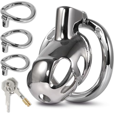 Metall Chastity Cage Männer mit Anti-Rutsch-Gürtel, Verstellbaren Ringen und Schloss, Edelstahl Keuschheitsgürtel für Herren, Cock Cage SM Bondage Sexspielzeug, Wasserdichtes Design