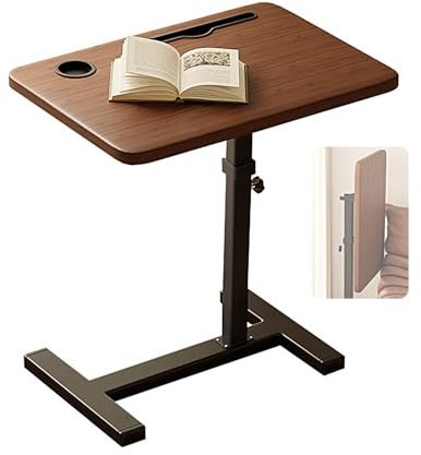 Faltbar Beistelltisch Pflegebett 63-103cm Höhenverstellbar, Frühstückstisch fürs Bett, Beistelltisch für Krankenbett mit Rädern, für zu Hause und im Krankenhaus 4 Stile(Brown+Black,60*40*66-106.1cm)