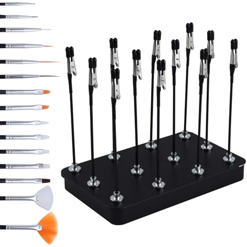 GOLD DEER Metal Painting Stand Base Holder and 12pcs Magnetic Bendable Alligator Clip Sticks and 15 Pieces Clean Brush Set Modeling Tools for Airbrush Spray,Gundam Hobby Model Parts Assemble