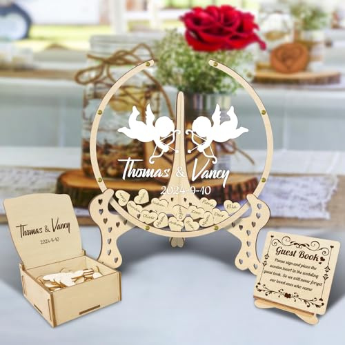 KOLOWKO Sostituzione del Libro degli Ospiti per Matrimoni in Legno Personalizzato, Scatola per Libro degli Ospiti in Legno, Libro degli Ospiti in Stile Rustico Unico, Adatto a Vari Eventi di Festa