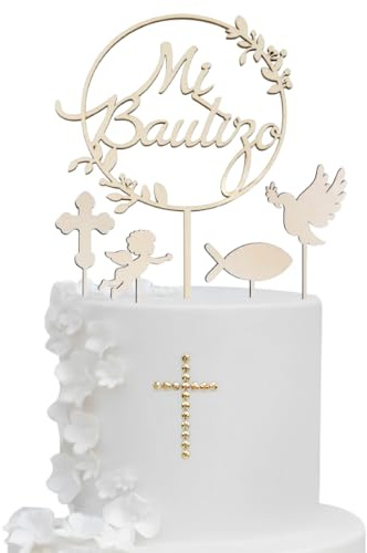 GGUFAY 3pcs Topper Tarta Madera Mi Primera Comunión Paloma Santo Grial Decoracón Bautizo Cake Topper para Fiesta Bautizo Comunión Niñas Niños