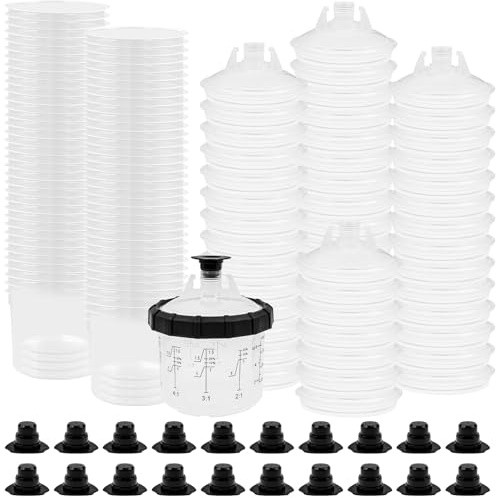 50 Pack Disposable Paint Sprayer Gun Cup System, 6oz/200ml Paint Cups Kit