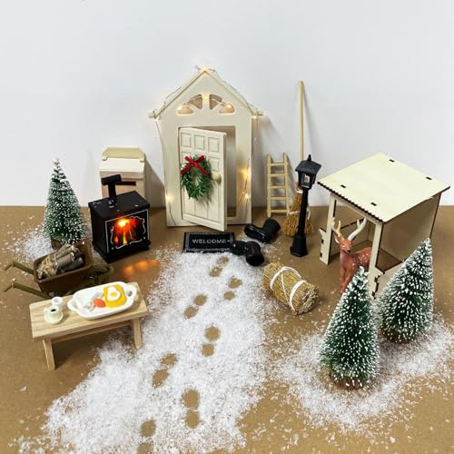Weihnachtsdeko Wichtel Zubehör, Wichtel Set Weihnachten Komplett | Wichteltür Set, inkl. Wichtel Tür mit Lichterkette, Backset, Weihnachtsbäume, Rentier für Weihnachtsdekoration,Als Geschenk