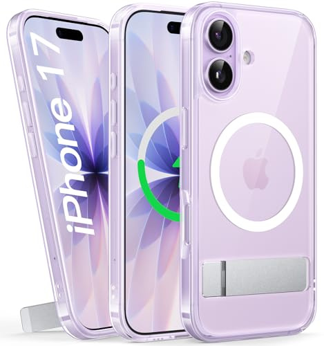 SIXBOX für iPhone 17 Hülle mit Kameraschutz & Ständer, Klar | Anti-Vergilbung Handyhülle, Kompatibel mit MagSafe, Stoßfeste Schutzhülle, Ultra Dünn Silikon Transparent Cover für iPhone 17