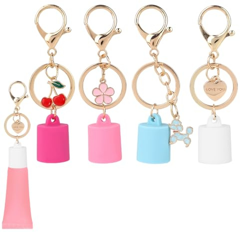 4 St Läppglanshållare Nyckelring för Sommarfredagar 0,5 oz Läppbalsam, 4 Färger Läppstift Nyckelring Kepsar Kompatibel med LANGIGE 0,35 oz Läppbalsam med Present för Kvinnor