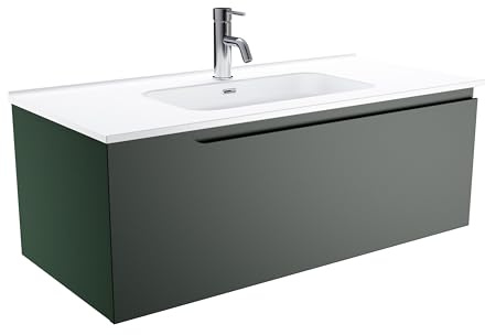 Mobile Bagno Sospeso 70 cm 1 Cassetto Verde Foresta foresta Opaco Con Lavabo Mod. Ardenne