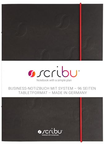 scribu Business Notizbuch mit System - Planer für Aufgaben, Projekte & Prioritäten | GTD, Eisenhower, Bullet Journal | 96 Seiten, Soft Cover | Tablet Format | Smart Black - Singlepack