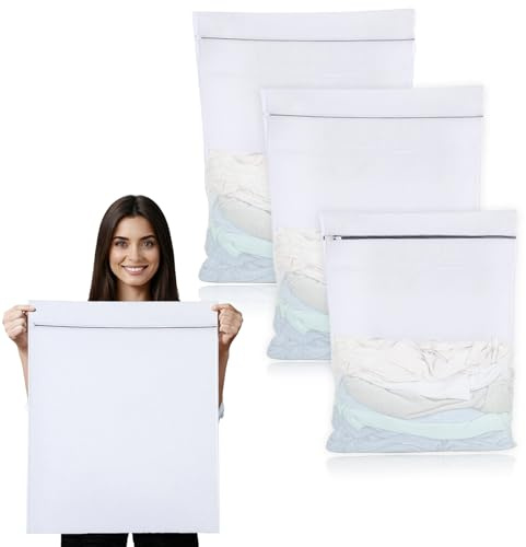 Foonary 3 unidades de red de lavandería grande para lavadora, 60 x 80 cm/40 x 50 cm, bolsa de lavandería para lavadora, bolsa de lavandería con cremallera para camisas, suéteres, abrigos, pantalones