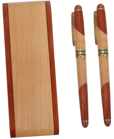 HOMSFOU Wooden Pen Set with Rosewood Fountain and Ballpoint Pens in Box Lightweight Design for School Office Stationery Smooth Writing Experience Anniversary Christmas Birthday Present