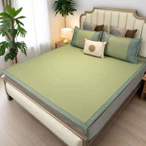 Colchoneta de verano para dormir de bambú, tapete de cama plegable para dormitorio con aire acondicionado, juego de 2/3 piezas (marrón, 135 x 195 cm)