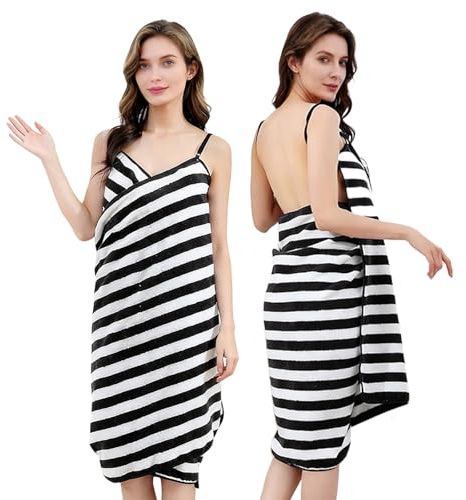 NexusGoods Avvolgere Asciugamani Per Il Bagno in Pile Corallo Di Lusso Per Le Donne | Abito Asciugamano Morbido Per Spa, Spiaggia, Sauna E Uso Domestico (Nero E Bianco,70x145cm)