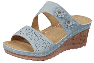 YIzdegg sandaler damer tjock platå – sandaletter kilklack tofflor öppna tår sandaletter halkfria sandaler lätta ventilerande tofflor fritid tofflor sommarskor för strandsemester, blå, 36