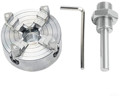 Mini-Drehmaschine Spannfutter Set, mit Drei und Vierklauen-Futter, kompatibel mit für M12 x1-Anschluss für Handbohrmaschinen, Zinklegierung, kompakt Vierklauen und Stange(C)