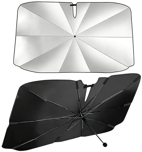 Hbzunt Parasol para parabrisas delantero, sombrilla de coche con mango giratorio de 360°, protección UV y aislamiento térmico para la mayoría de vehículos, 145 x 83 cm
