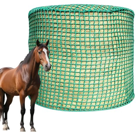Heunetz Rundballen, Heunetz für Pferde ø 150 cm, Höhe 150 cm, engmaschiges Futternetz, Verschleißfestes Heunetz für Pferde Rundballen Durchmesser, Maschenweite 4,5 x 4,5 cm für Heuraufe geeignet