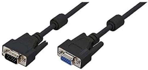 LogiLink VGA Monitor Verlängerungskabel 1,8m HD DSUB 15-pin (männlich/weiblich, 2-fache Abschirmung, Ferritkern) schwarz