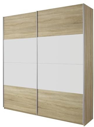 Rauch Möbel QUADRA, Schwebetürenschrank, Eiche Sonoma/Weiß, Breite 181 cm | Kleiderschrank mit Schwebetüren, Schiebetüren, 2-türig, für Schlafzimmer, Kinderzimmer, Jugendzimmer, Garderobe