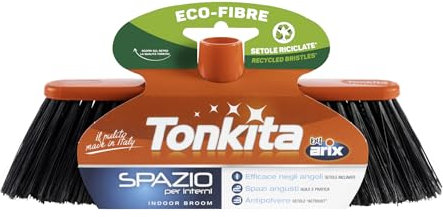 TONKITA | Spazio Scopa per Interni, con Bordo Paracolpi, Setole Fitte e Inclinate, Materiale 100% Riciclato e Riciclabile, Made in Italy