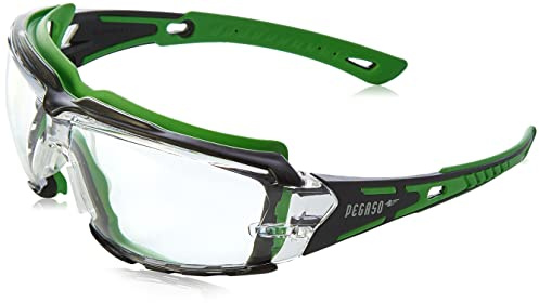 PEGASO 103.03 - Gafas proteccion gama ANTI-IMPACT modelo BLACK WHITE Lente PC Inc. Antivaho Banda elástica, verde y negro, L