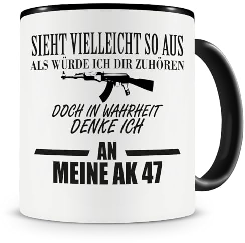 Samunshi® Ich denke an meine AK 47 Tasse Kaffeetasse Teetasse Kaffeepott Kaffeebecher Becher 300ml schwarz
