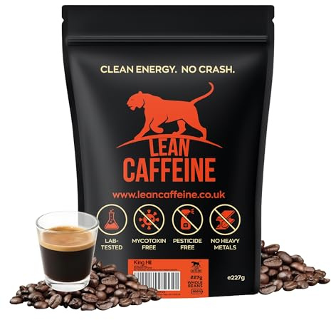 Lean Caffeine Bulletproof Coffee High Caffeine Strong Coffee BEANS 227g | Clean & Strong Coffee BEANS - Mycotoxin & Heavy Metal Free High Caffeine Coffee - Super Low Acid Coffee - Lean Caffeine 227g