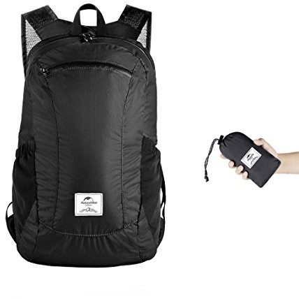 Naturehike Rucksack Wanderrucksäcke Faltbarer Rucksack Wasserdichter Rucksack Damen Herren Rucksack Reisen Backpack mit 18L für Camping Wandern Radfahren (Schwarz)