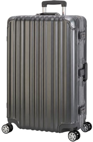 Travelhouse® London Aluminium-Rahmen Koffer Trolley 102L Grau | Polycarbonat-Hartschale, Ohne Reißverschluss, TSA-Schloss, 4x 360° Doppel-Rollen, 75 x 48 x 26 cm