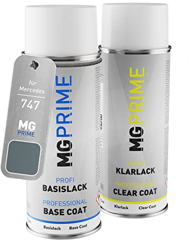 MG PRIME Autolack Spraydose für Mercedes 747 Perlitgrau Metallic + Klarlack