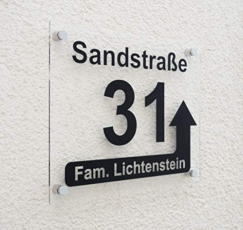 Hausnummern Türschild Acrylglas Transparent mit Pfeil