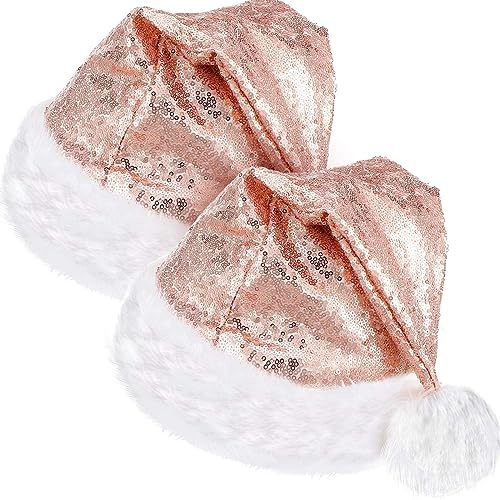 SATINIOR 2 Stück Weihnachtsmannmütze, Unisex, Stoff, Weihnachtsmütze, Weihnachtsmannmütze, Weihnachtsmütze mit Komfortfutter und Plüschkrempe für Erwachsene