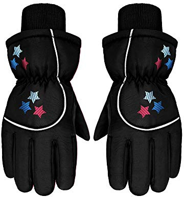 Boao Winter Snow Ski Glove for Kid Waterproof,5-10 Years,Stars,Black