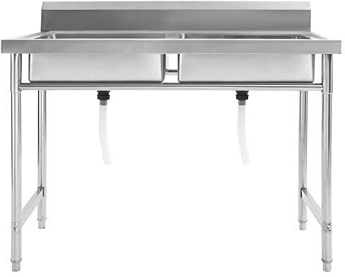 WooDlan Fregadero de Dos Senos de Acero Inoxidable Fregaderos de Cocina con 2 Agujeros de Montaje y Escurridor Fregadero de Acero Inoxidable para Cocina