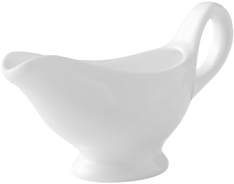 Cabilock Gravy Boat Ceramic Sauce Boat 10oz Serving Dispenser for Salad Dressings Milk,Warming,Creamer,Broth,Black Pepper,White
