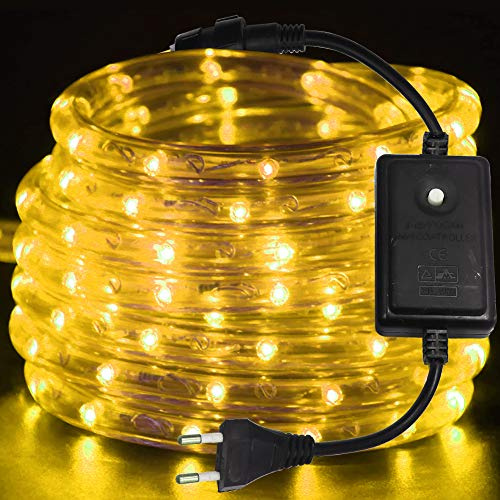 XUNATA 220V LED Lichterschlauch Licht Leiste 36LEDs/m IP65 Wasserdicht Schlauch Seil Lichter mit Controller für Innen Außen Garten Party Weihnachten Deko (Gelb, 5M)