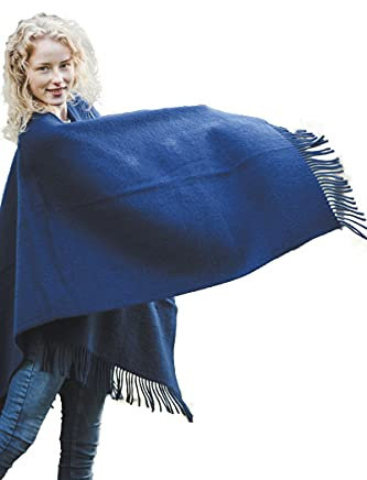 Ger3as Damscarf axelväska av 100 % ull från Nya Zeeland – poncho stola duk & kuvertduk – för kvinnor – 130 x 170 cm plus fransar, Mörkblå, 130x170cm