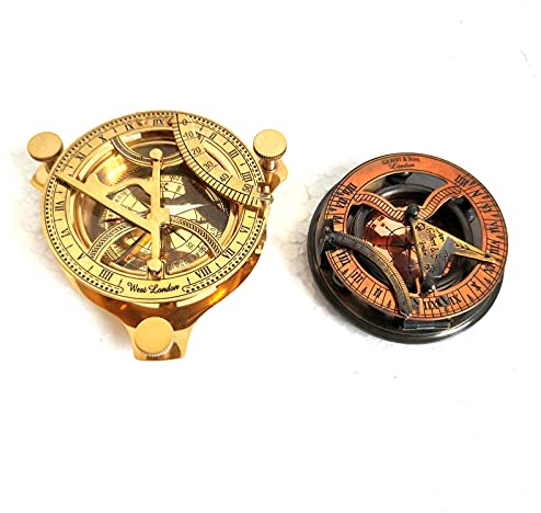 Ganga Nautical Sonnenuhr, antiker Stil, Vintage-Stil, Messing, antiker Stil, nautisch, 10,2 cm, Steampunk, Retro-Sonnenuhr, Captain Compass, nautisch