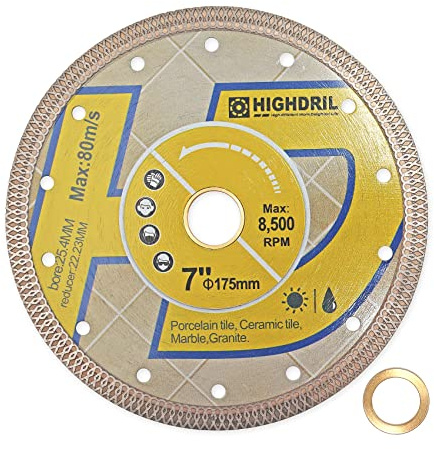 HIGHDRIL Diamant Trennscheibe - 175MM Diamant Fliesen Sägeblatt Scheibe Schneiden Porzellan Fliesen Keramik Granit Marmor Trocken oder Nass verwenden Kreissägeblatt mit Turbo X Mesh