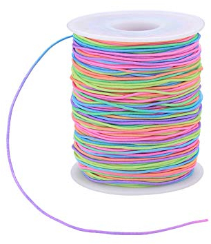 100m Elastisches Faden, Perlenfäden, Regenbogen Gummiband, Handwerk Schnur für Armband, Schmuck, Halskette, Basteln, Geflochtenes Haargummi, Perlen Spielzeug Schnur (1 mm) Rainbow Color