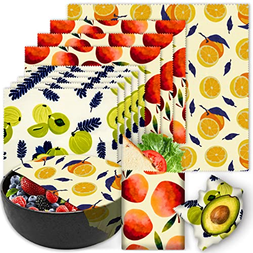 Reusable Beeswax Wrap - 9 Pack, Beeswax Wraps for Food, Eco-Friendly Beeswax Food Wrap, Organic, Sustainable, Biodegradable, Zero Waste, Plastic-Free Food Storage, Fruit Series