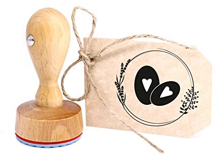 Stempel Eier mit Herz Vintage Kranz - Rundstempel Eierstempel Eier von glücklichen Hühnern - 39x37 mm