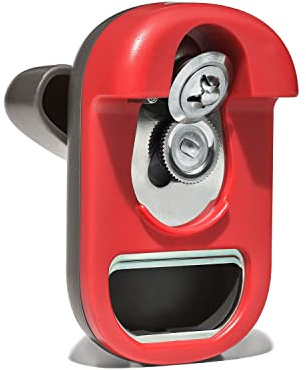 OXO Compact Can Opener with Integrated Bottle Opener, Red/Grey