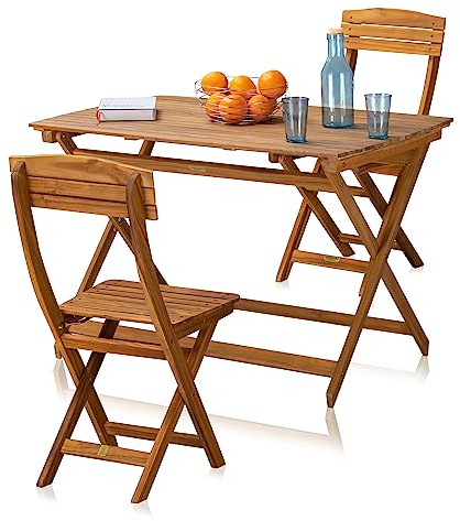KHG Gartenset Set 2 Stühle & 1 Tisch aus Holz, klappbar, wetterfest, für Balkon & Garten, 120 kg belastbar, Dunkelbraun