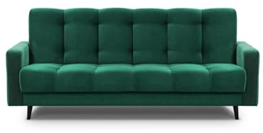 Mars Meble Schlafsofa mit Bettkasten - Dreisitzer 220cm Breit Polstersofa mit Schlaffunktion Nancy BIS, aus Velours Sofa mit Federkern Holzbeine, Stoff: Kronos 19 - Flasches Grün